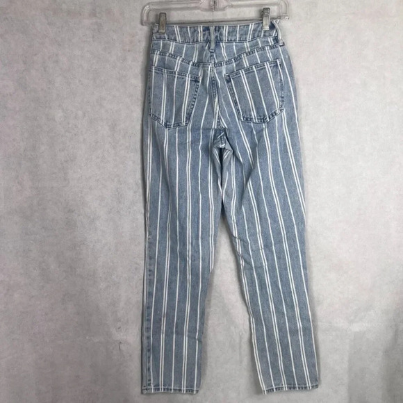 Pacsun Window Pane Striped Light Wash White Stripe Mom Jeans Size 23 Small - Picture 3 of 9